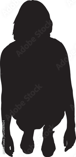 vector; silhouette front view of a woman squatting and looking at camera