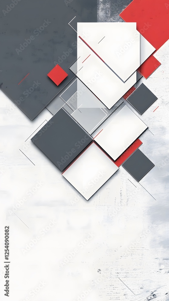 Fototapeta premium A white background with gray and red squares, forming an X shape