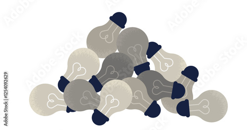 山積みの暗黒電球｜アイデア不足と課題の象徴イメージイラスト