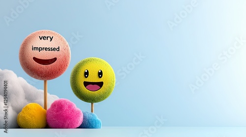Two colorful, cheerful character representations with friendly smiles, showcasing praise in a whimsical setting.