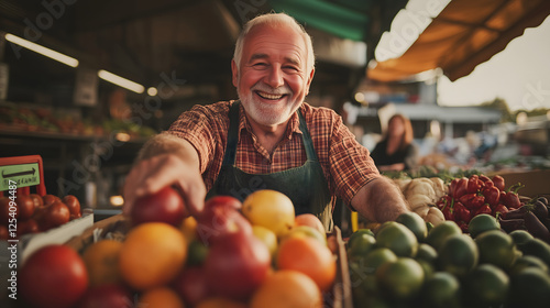 Man holding a bag of fresh fruits and vegetables from the market