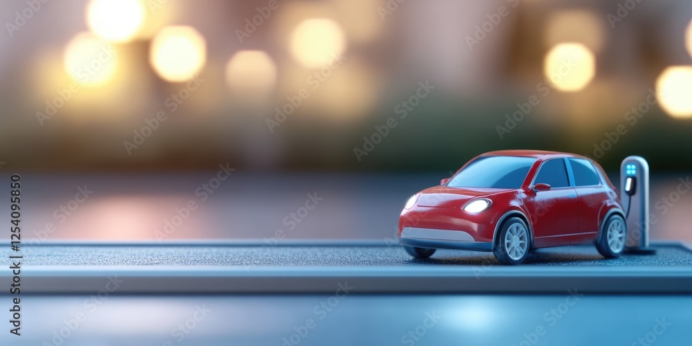 Toy electric car with copy space - transportation visualized with cute models Toy electric car with copy space - transportation visualized with cute models
