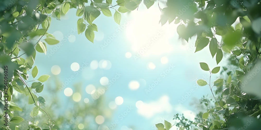 A dreamy summer frame of soft greenery blending into a bright sky illuminated by scattered bokeh. A dreamy summer frame of soft greenery blending into a bright sky illuminated by scattered bokeh.