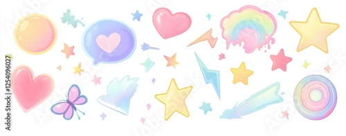 Pastel hearts, stars, & rainbow digital stickers