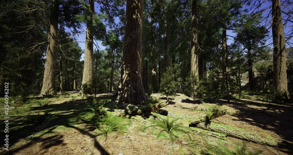 Large, majestic trees dominate the lush forest, with sunlight filtering through the leaves. The ground is covered with ferns and fallen branches, creating a peaceful atmosphere. Large, majestic trees dominate the lush forest, with sunlight filtering through the leaves. The ground is covered with ferns and fallen branches, creating a peaceful atmosphere.