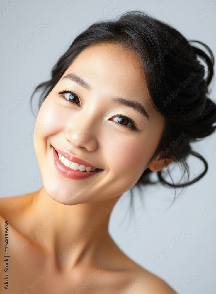 Portrait of Beautiful Smiling Asian Woman, Natural Light, Cosmetics, Skincare Model Portrait of Beautiful Smiling Asian Woman, Natural Light, Cosmetics, Skincare Model