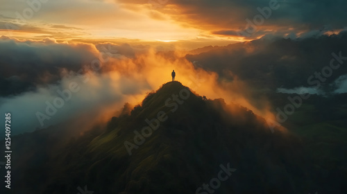 Dramatic sunset over the mountain with colorful clouds photo