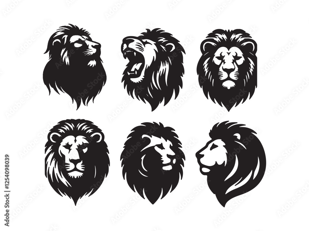 Obraz premium Lion face and head bundle silhouette vector on with white background