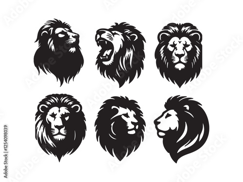 Lion face and head bundle silhouette vector on with white background