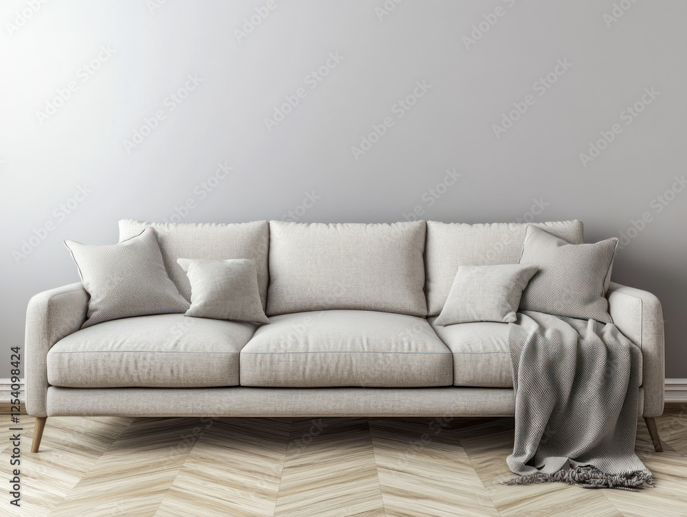 Minimalist light gray sofa in a modern living room Minimalist light gray sofa in a modern living room