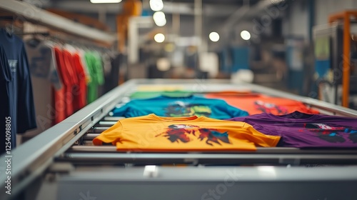 Wallpaper Mural Colorful TShirt Printing Production Line Modern Apparel Factory Bright Yellow Orange Purple Teal Shirts Graphic Design Textile Industry Manufacturing  Torontodigital.ca