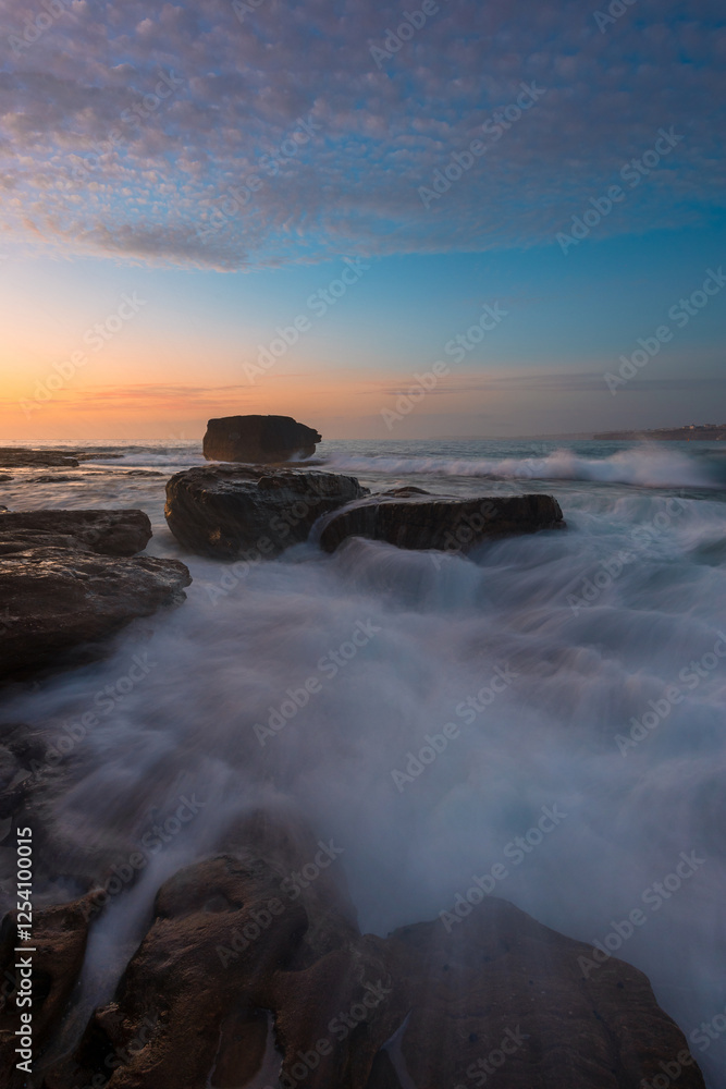 Fototapeta premium Rocky seascape flow in the morning.