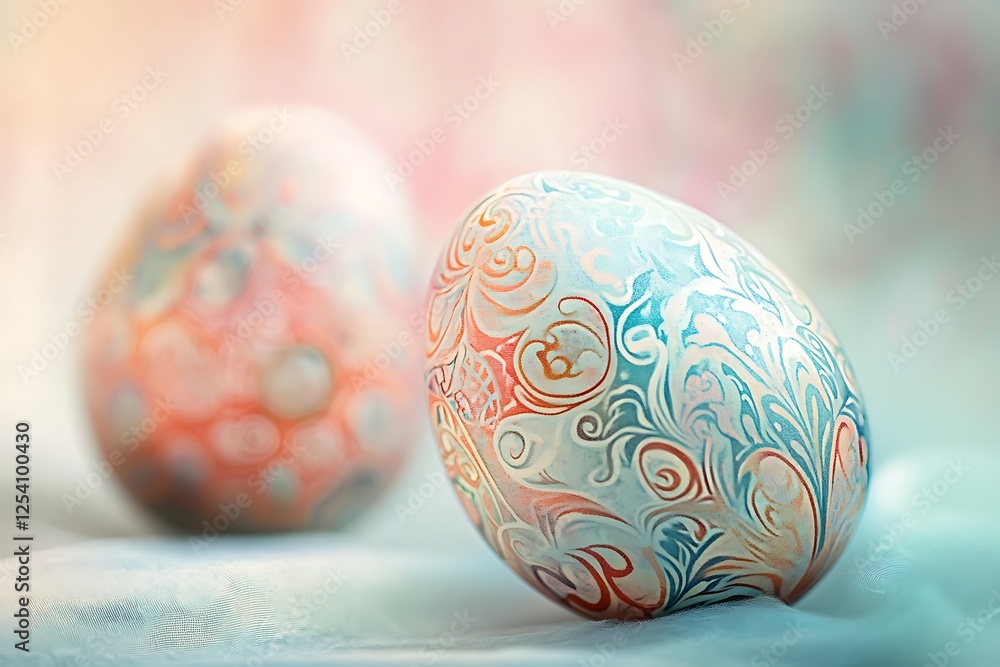 Creative Easter eggs with intricate designs on pastel background Creative Easter eggs with intricate designs on pastel background