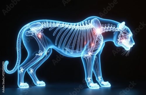 Wallpaper Mural Glowing X-ray of tiger showing detailed skeletal structure, powerful frame. Predator anatomy, insight. Organism, features technique, observation, contrast, clarity. Visualization of evolution, Torontodigital.ca