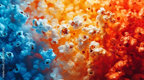 Multicolored popcorn creating a vibrant gradient for background or wallpaper photo