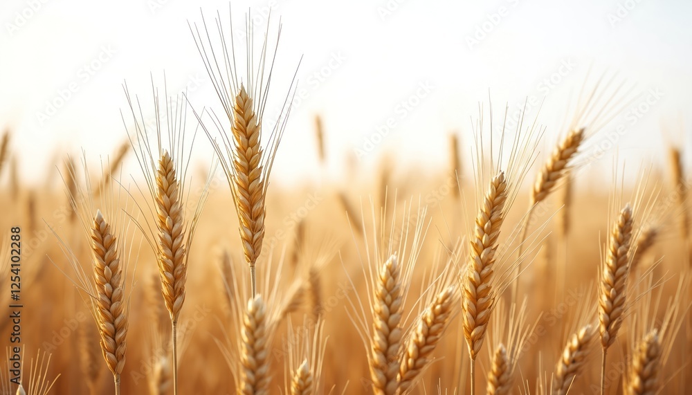 Closeup of wheat field with golden ears of ripe wheat. Grain crop agricultural farm provides food security, harvest in countryside. Flour, bakery industry raw material. Closeup of wheat field with golden ears of ripe wheat. Grain crop agricultural farm provides food security, harvest in countryside. Flour, bakery industry raw material.