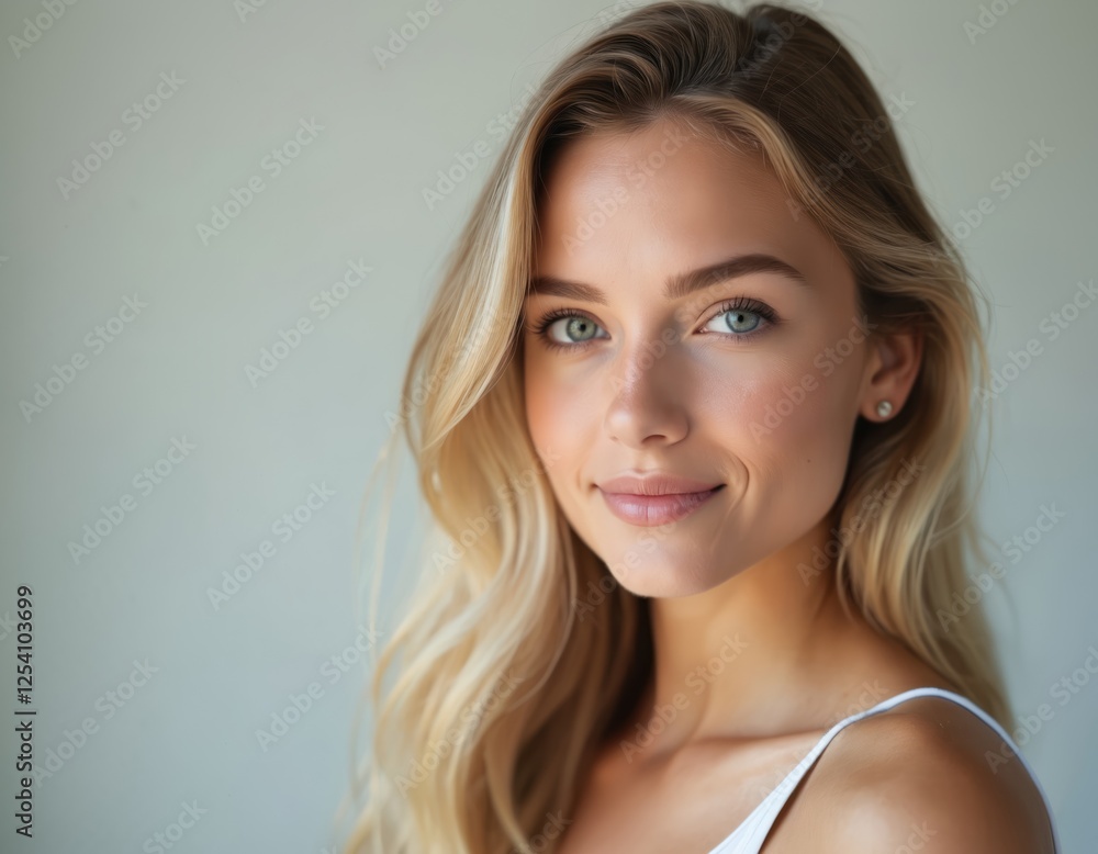 Studio shot of young pretty woman on white background. Attractive blonde with clean skin, natural make-up, smiling. Girl posing for beauty, skincare and healthcare concepts. Studio shot of young pretty woman on white background. Attractive blonde with clean skin, natural make-up, smiling. Girl posing for beauty, skincare and healthcare concepts.