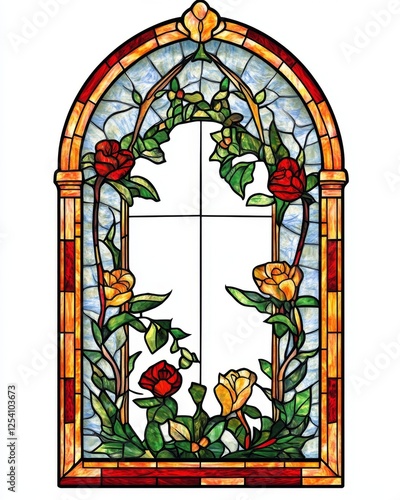 Gothic arched stained glass rose window