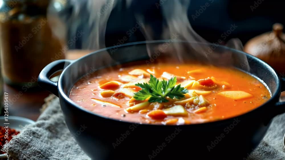 Steaming Hot Tomato Soup in a Rustic Bowl Steaming Hot Tomato Soup in a Rustic Bowl