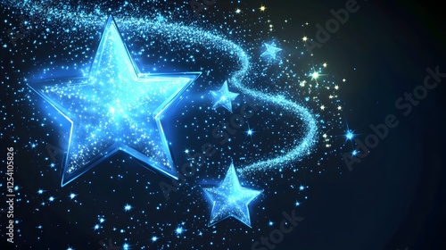 Vector illustration of glowing blue stars on a black background
