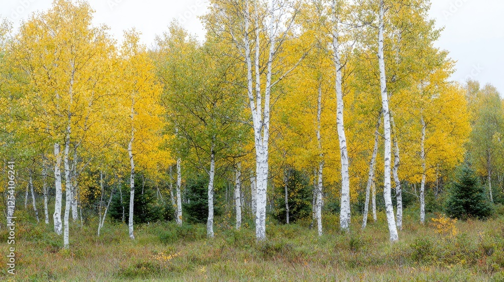 Fototapeta premium Autumn Aspen Forest Landscape, tranquil fall scene, nature's beauty
