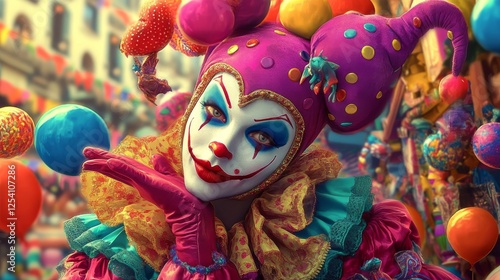 Digital 3D artwork showcasing a colorful, psychedelic abstract clown face