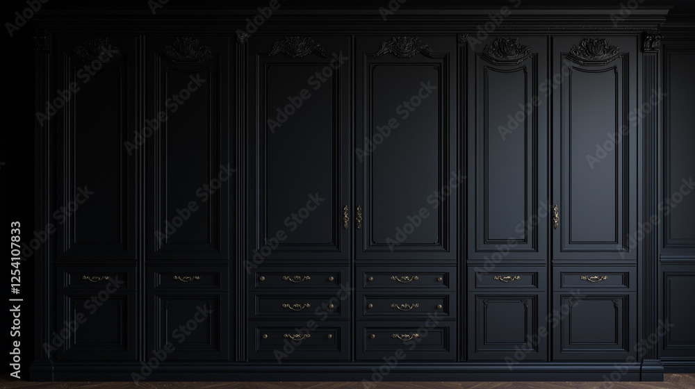 modern black cabinet wardrobe With Shelves isolated on black background , Closet furniture with doors and drawers modern black cabinet wardrobe With Shelves isolated on black background , Closet furniture with doors and drawers
