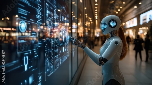 Wallpaper Mural A futuristic AI-powered humanoid robot interacting with a holographic interface. Torontodigital.ca