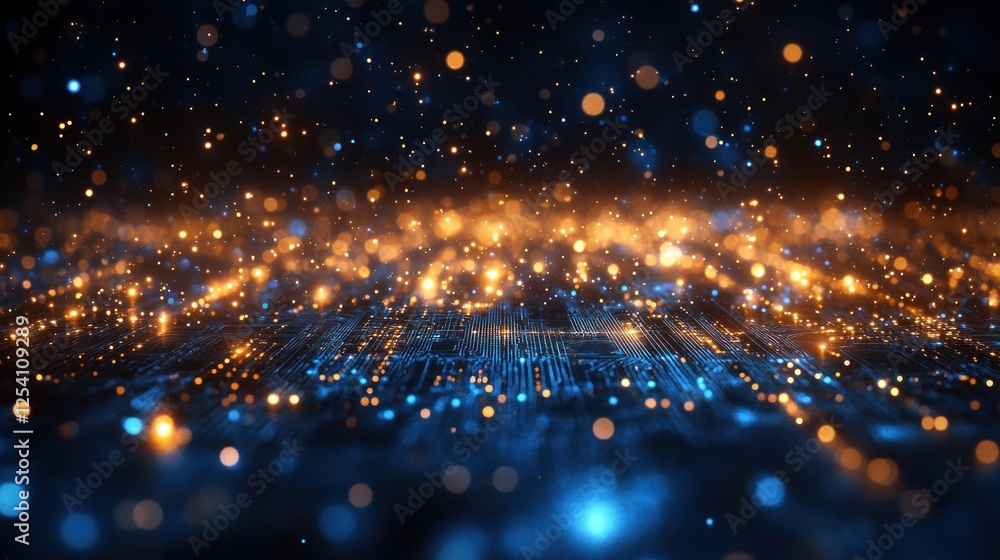 Fototapeta premium Abstract Digital Circuit Board with Glowing Particles