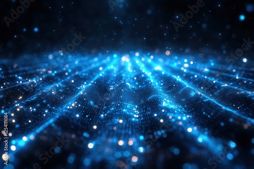 Dynamic blue light visualization digital realm abstract art virtual space aerial perspective conceptual representation