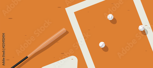 baseball game on grass and dirt ground in the field, baseball bat and ball