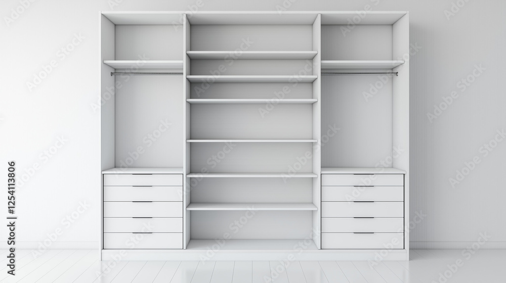 modern white cabinet wardrobe With Shelves isolated on white background modern white cabinet wardrobe With Shelves isolated on white background