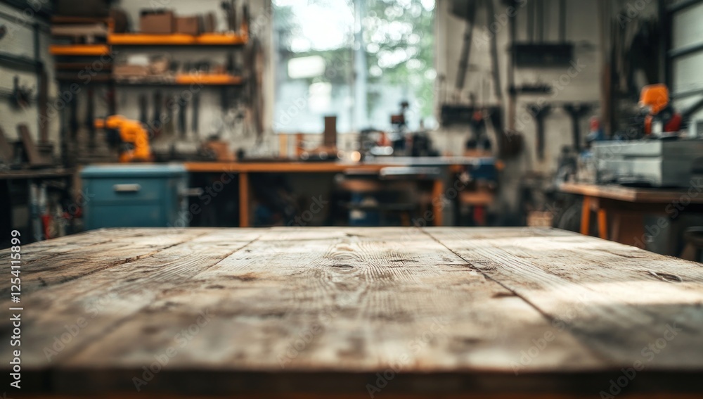 Rustic Wooden Table in a Craftsman's Workshop Rustic Wooden Table in a Craftsman's Workshop