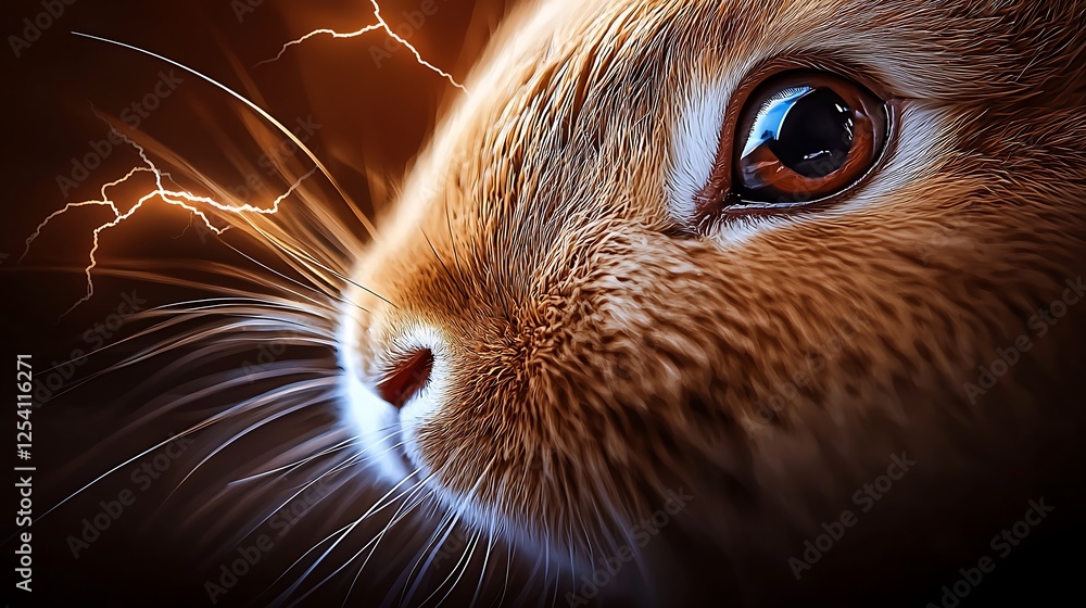 Close-up of a rabbit's face with dramatic lightning in the background, showcasing nature's beauty Close-up of a rabbit's face with dramatic lightning in the background, showcasing nature's beauty