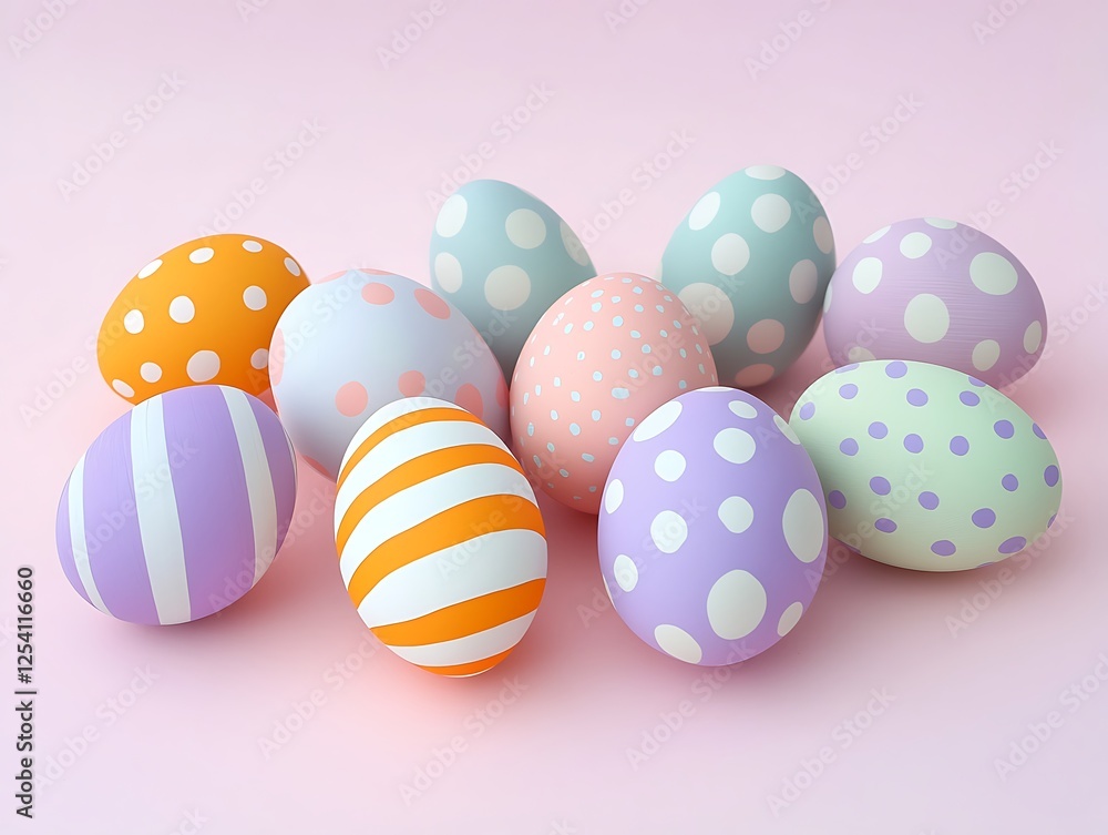 Colorful Easter eggs with polka dots and stripes Colorful Easter eggs with polka dots and stripes