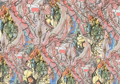 Ornamental colorful backdrop with animal and floral motifs for textiles or prints. Tropical motifs for fashion trends, business concepts, covers, interior solutions, tiles, wallpapers, posters, etc. 