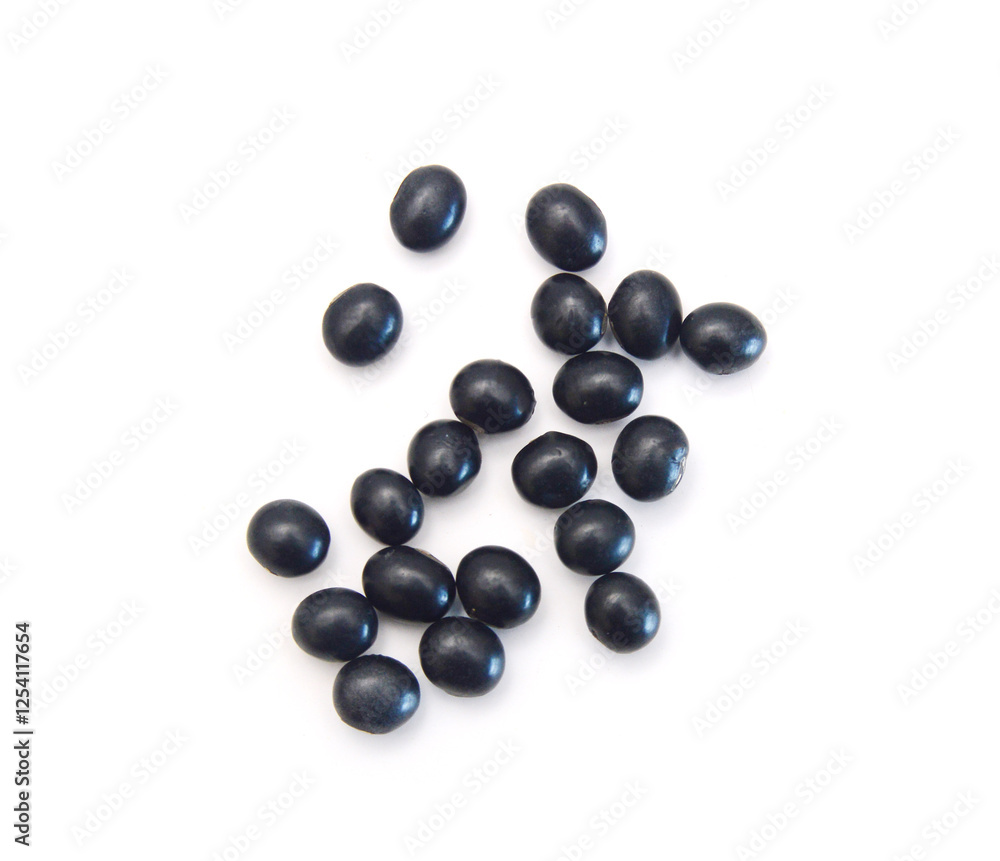 Pile of black beans in wood bowl isolated on white background Pile of black beans in wood bowl isolated on white background