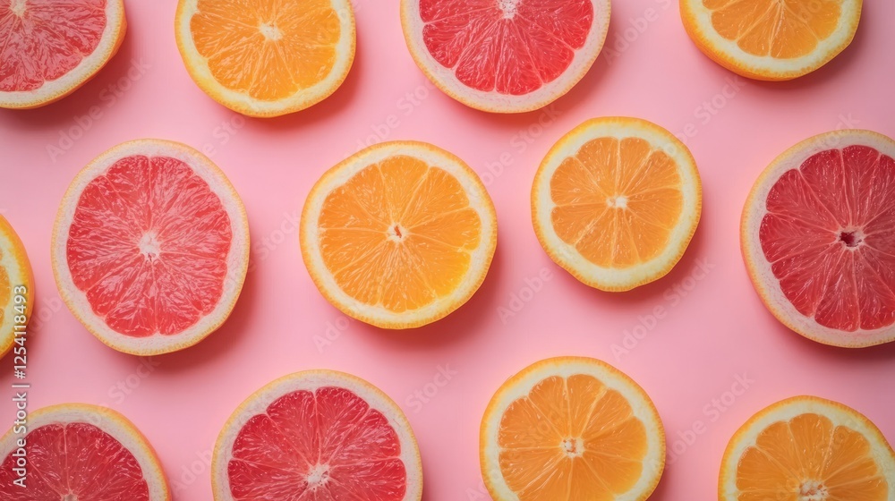 Grapefruit and orange slices on pink background Grapefruit and orange slices on pink background
