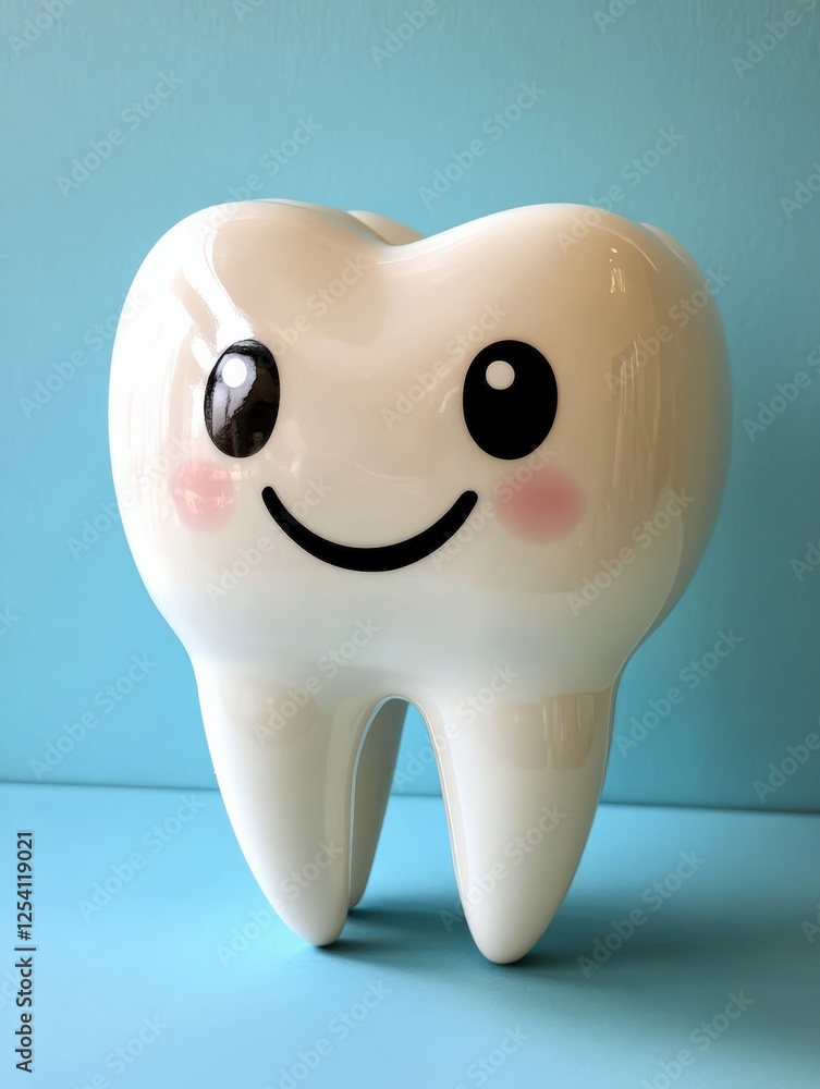 Cute smiling tooth character with a cheerful expression on a blue background Cute smiling tooth character with a cheerful expression on a blue background