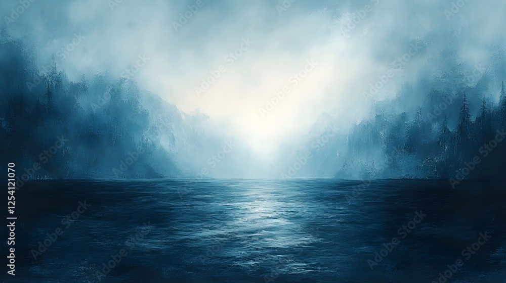 Obraz premium A faint, ethereal blue light casting a subtle glow over a neutral canvas.