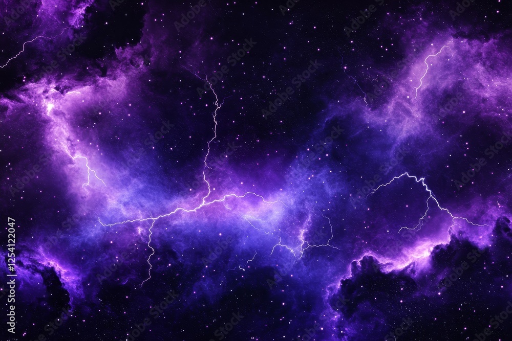 A stormy purple sky, veiled by thick clouds, sparkles with radiant lightning bolts. A stormy purple sky, veiled by thick clouds, sparkles with radiant lightning bolts.