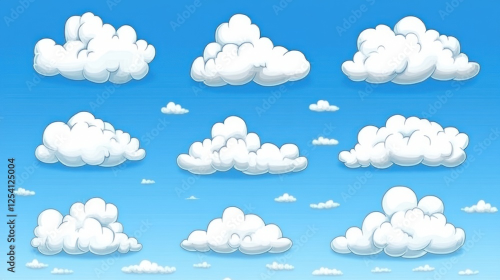 Cartoon clouds collection on blue sky background. Cartoon clouds collection on blue sky background.