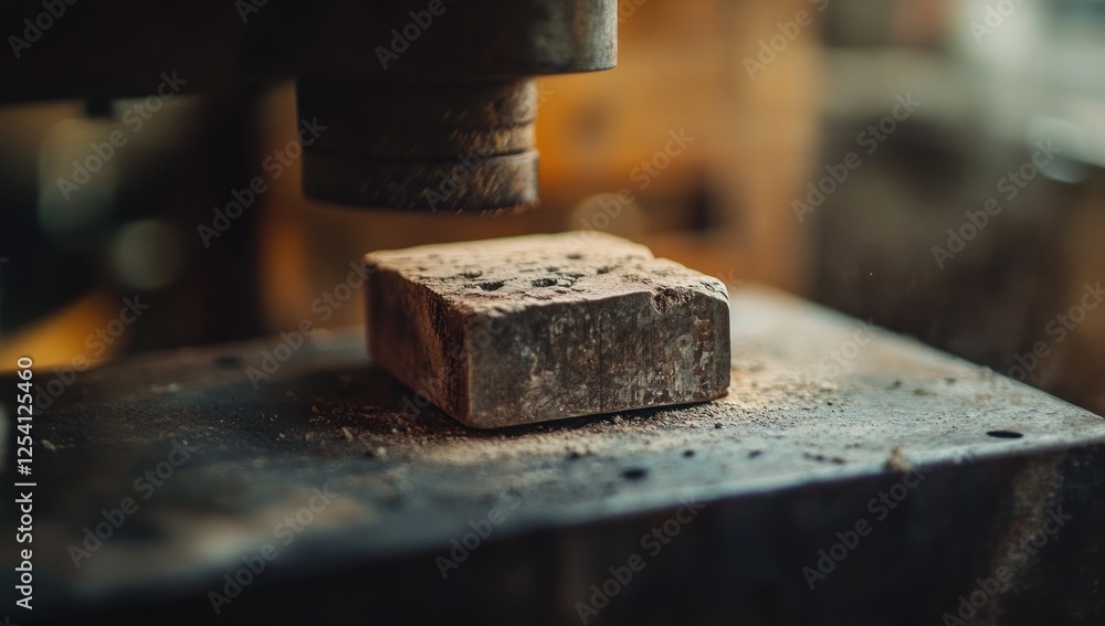 Industrial Pressing Machine Crushing a Stone Block Industrial Pressing Machine Crushing a Stone Block
