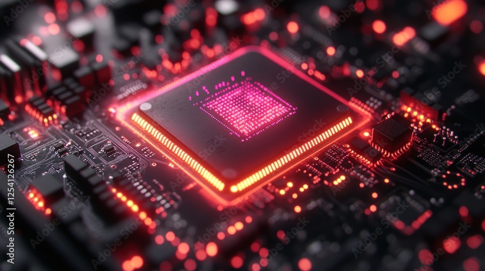 Illuminated Central Processing Unit On Circuit Board Illuminated Central Processing Unit On Circuit Board