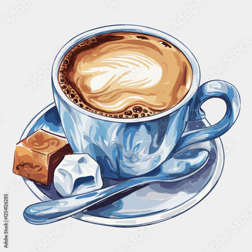 Watercolor Illustration of a Latte with Foam Art