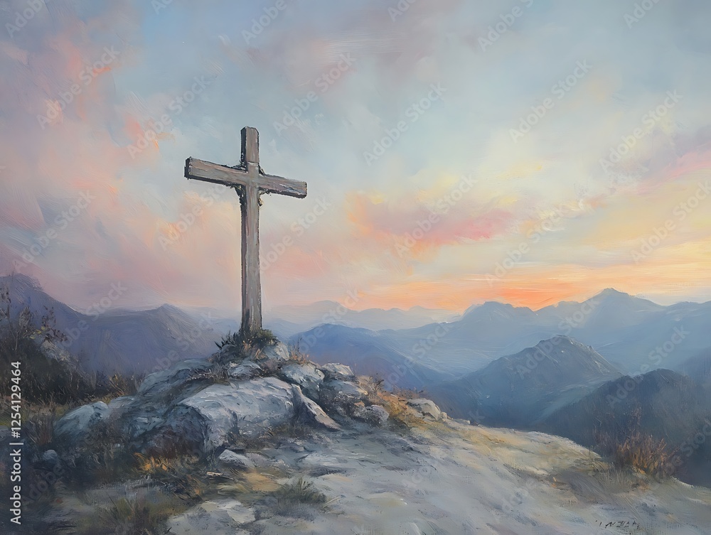 jesus cross on mountain with glowing sunrise jesus cross on mountain with glowing sunrise
