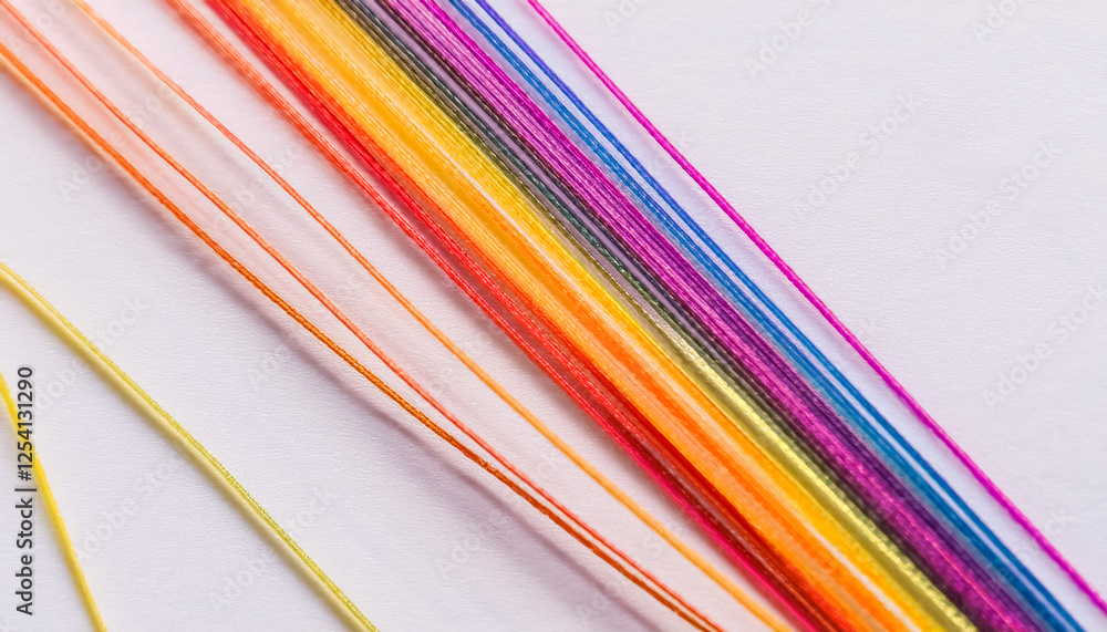 Colorful string and blank background, diagonal, straight line, thread, iridescent, vivid, gradient, rough, stretched, disjointed, material, wallpaper Colorful string and blank background, diagonal, straight line, thread, iridescent, vivid, gradient, rough, stretched, disjointed, material, wallpaper