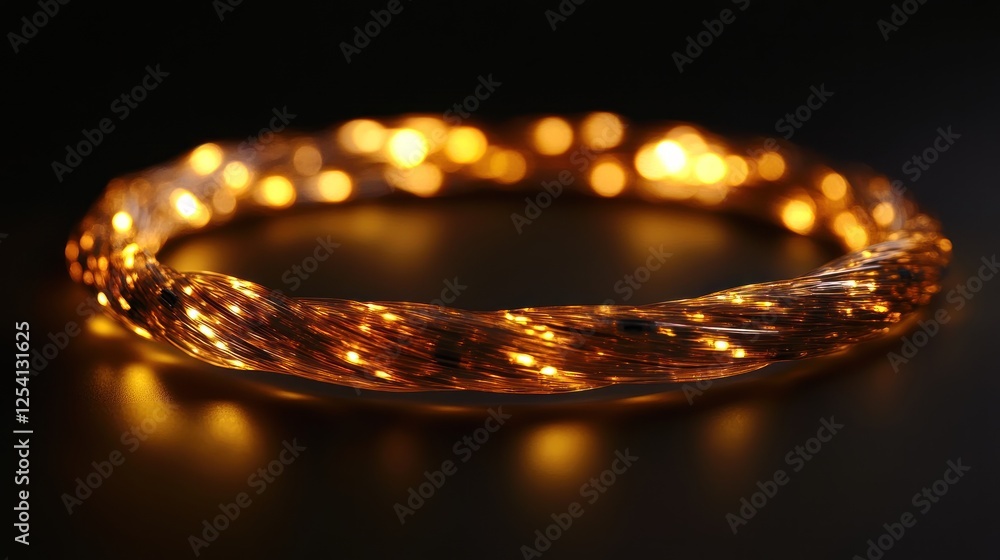 Glowing circular LED string lights on dark background. Glowing circular LED string lights on dark background.