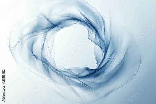 Abstract swirling blue smoke ring on light background.