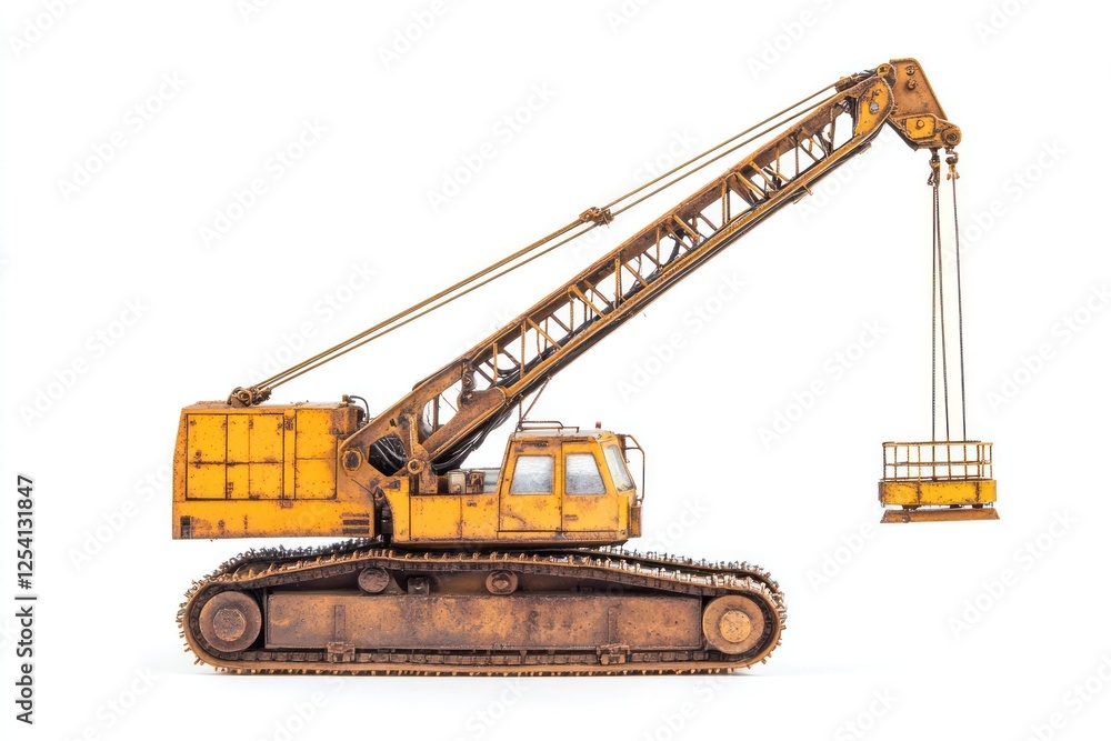 Rusty Yellow Crawler Crane Model Isolated on White Background Rusty Yellow Crawler Crane Model Isolated on White Background